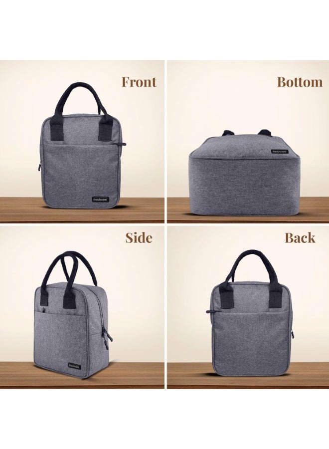 أدوات فرنسية حقيبة غداء فرنشوير معزولة 7 لتر رمادي – شنطة لانش بوكس حرارية للرجال والنساء، حقيبة طعام للمكتب مانعة للتسرب، حفظ ساخن وبارد، للرحلات والنزهات - Image 3